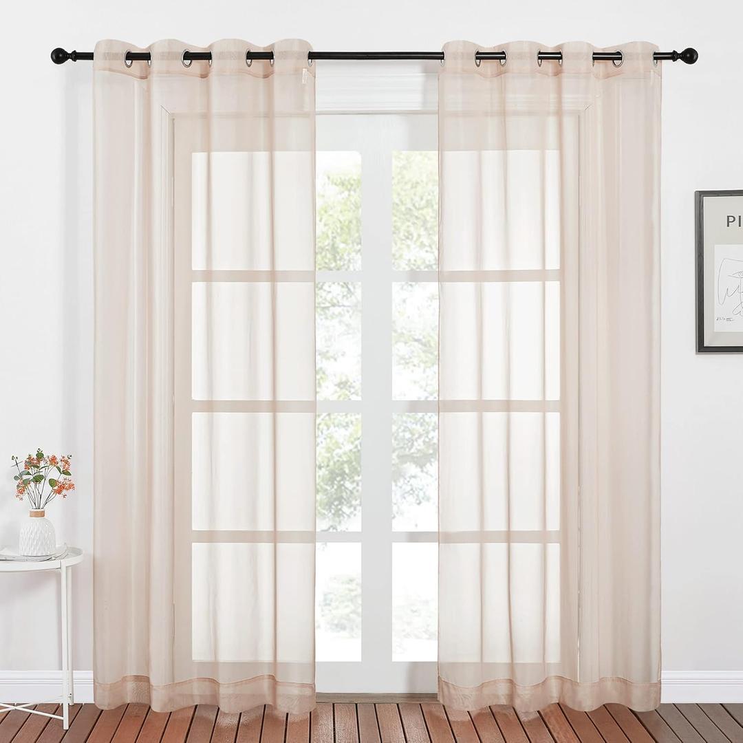 NICETOWN Taupe Sheer Curtains 96 inches Long, Grommet Voile Textured Airy Sheer Window Treatments Elegant & Chic for Bedroom/Living Room, W54 x L96, 2 Panels