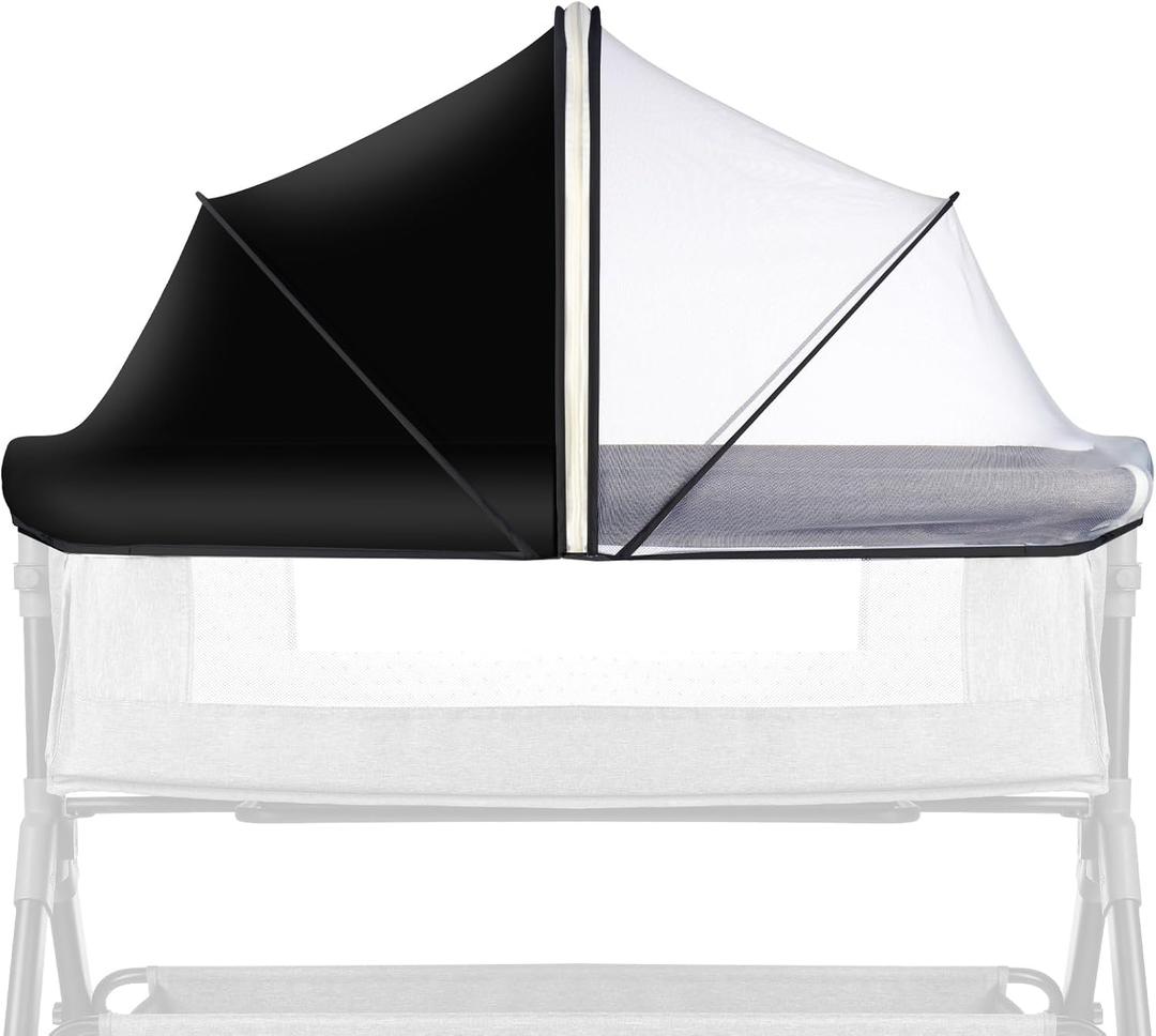 Bassinet Net Cover for Baby to Keep Insects/Bugs/Cats Out, Mosquito Net for Bassinet to Block Light with Two-Way Zippers, Breathable Mesh Holes, Ink-Shadow White