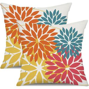DFXSZ Outdoor Pillow Covers 18x18 Inch Set of 2 Orange Yellow Red Flower Decorative Waterproof Fall Summer Outdoor Pillow Covers for Patio Funiture Garden Couch 168G18
