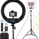 18 inch LED Ring Light with Tripod Stand Dimmable Makeup Selfie Ring Light for Studio Portrait YouTube Vlog Video Shooting with Carrying Bag and Remote Controller, CRI 90