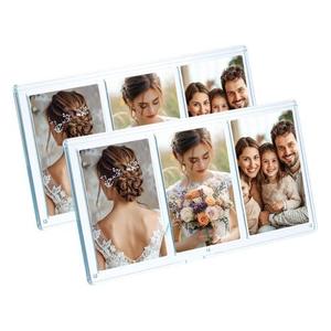 uxcell 2 Pcs Mini Collage Picture Frame, 3 in 1 Mini Photo Frame 2.1 x 3.4 Inch 3 Grids Clear Mini Photo Vertical Frame for 3 Inch Photos Desktop Tabletop Display, Green
