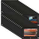 Marspark 30 Packs Pencil Pouch 3 Ring Binder Pen Pouch Cloth Pencil Pouches Zipper Pen Case Bag with Clear Window for School Office Writing Supplies Gifts (Black)