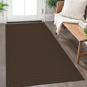 IOHOUZE Washable Area Rug 3x5 Non Slip Rubber Backed Woven Rugs for Entryway Rugs Indoor Outdoor Doormat Throw Rug Floor Carpet for Entrance Kitchen Front Door, Brown