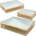 Allgala Wedding Cake Stands 3-Piece Set Crystal Gold Plated Cheese Dessert Cupcake Cake Stand with Mirror Plate-Gold Rectangle-HD89203