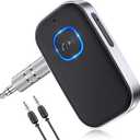 COMSOON Bluetooth Receiver for Car, Noise Cancelling 3.5mm AUX Bluetooth Car Adapter, Wireless Audio Receiver for Home Stereo/Wired Headphones, Hands-Free Call, 16H Battery Life - Black + Silver