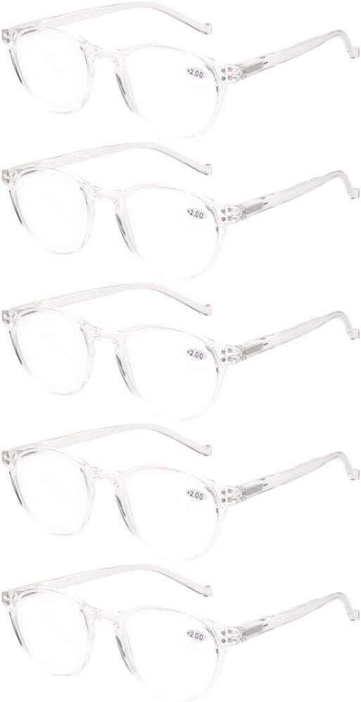 NORPERWIS 5 Pairs Reading Glasses - Standard Fit Spring Hinge Readers Glasses for Men and Women (5 Pack Transparent, 2.00)