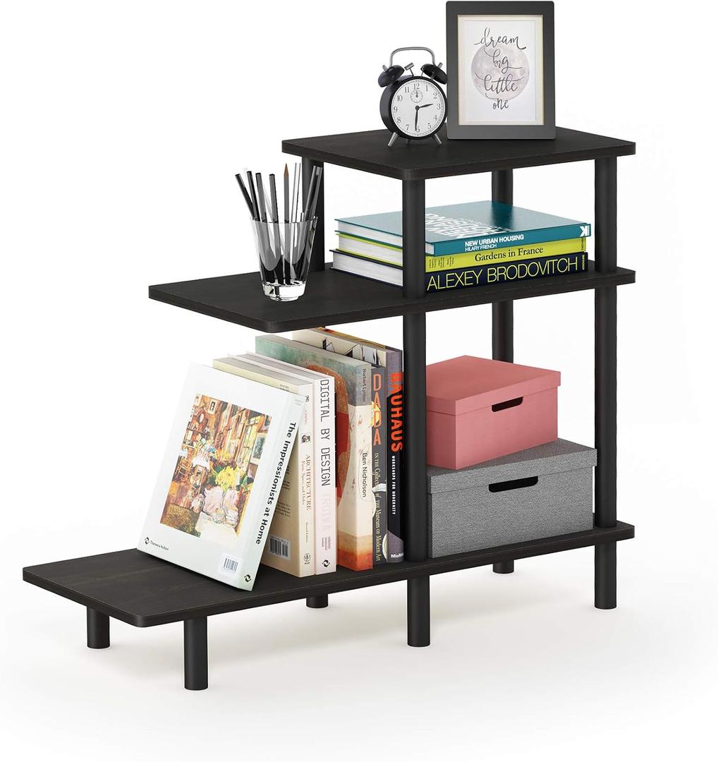 Furinno Turn-N-Tube 3-Tier Sofa Side Table, Espresso/Black, 31.5 in x 11.61 in x 25.63 in, 26 Inch-3 Tiers
