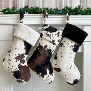 Christmas Stockings 3 Pack, 20 Inches Xmas Stockings With Cow Stripe Faux Fur Christmas Stockings Hanging Ornaments Holiday and Family Stocking for Fireplace Christmas Decoration (Cow Stripe)