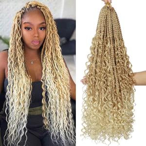Boho Crochet Braids for Black Women Goddess Box Braids Crochet Hair 24inch 8Pack Crochet Boho Braids with Curly Ends Soft Brown Blonde Ombre Crochet Hair,27/613