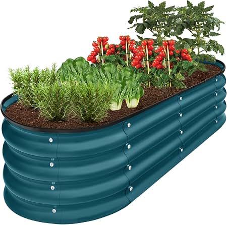 Plant & Plot Galvanized Raised Garden Beds Outdoor // 8×4×1 ft Planter Raised Beds for Gardening, Vegetables, Flowers // Large Metal Garden Box // Patented Tool-Free Design (Turquoise)