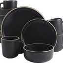 Gibson Home Zuma 16 Piece Round Kitchen Dinnerware Set, Dishes, Plates, Bowls, Mugs, Service for 4, Matte Stoneware, Black