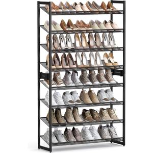 SONGMICS Shoe Rack, 8-Tier Shoe Organizer, Metal Rack for Garage, Set of 2, 4-Tier Stackable Shelf, with Adjustable Flat or Angled Shelves, 32-40 Pairs, Ink Black ULMR08B