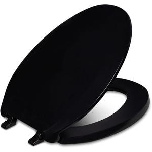 Centoco Black Toilet Seat Elongated, Toilet Seat Cover, Closed Front with Cover, Commercial, Heavy Duty Hinge and Stainless Steel Hardware, Plastic, Made in the USA, DS800STS-407