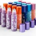 Cositina 20 Pack Essential Oil Roller Bottles, 10ml Glass Roll on With Stainless Steel Balls, Metal Aluminum Lid, Empty Sample Vial - Opener, Dropper Included