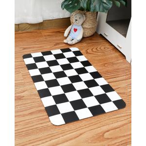Ralxion Checkered Dog Feeding Mat, Absorbent Mats for Dog Food and Water Bowl, Dispenser, Feeder, Retro Aesthetic Black Checkerboard Pet Placemat for Dogs, Cats, Puppy Accessories, 16" X 24"