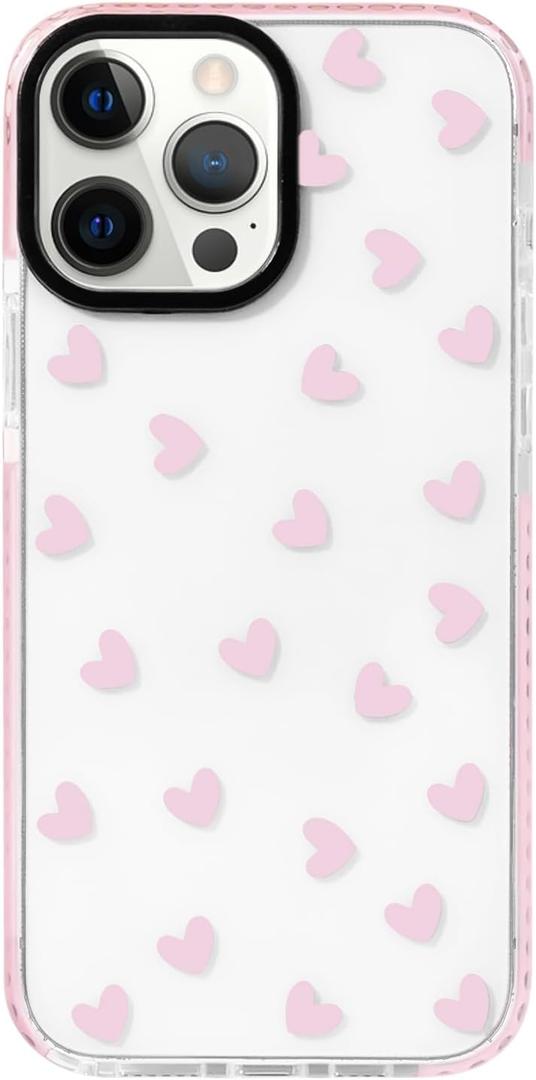 NITITOP Compatible with iPhone 14 Pro Max Case Cute Clear for Women Girls Colorful Love Heart Pattern Ultra Slim with Bumper Protector Soft TPU Anti-Yellow Protective Cover - Light Pink