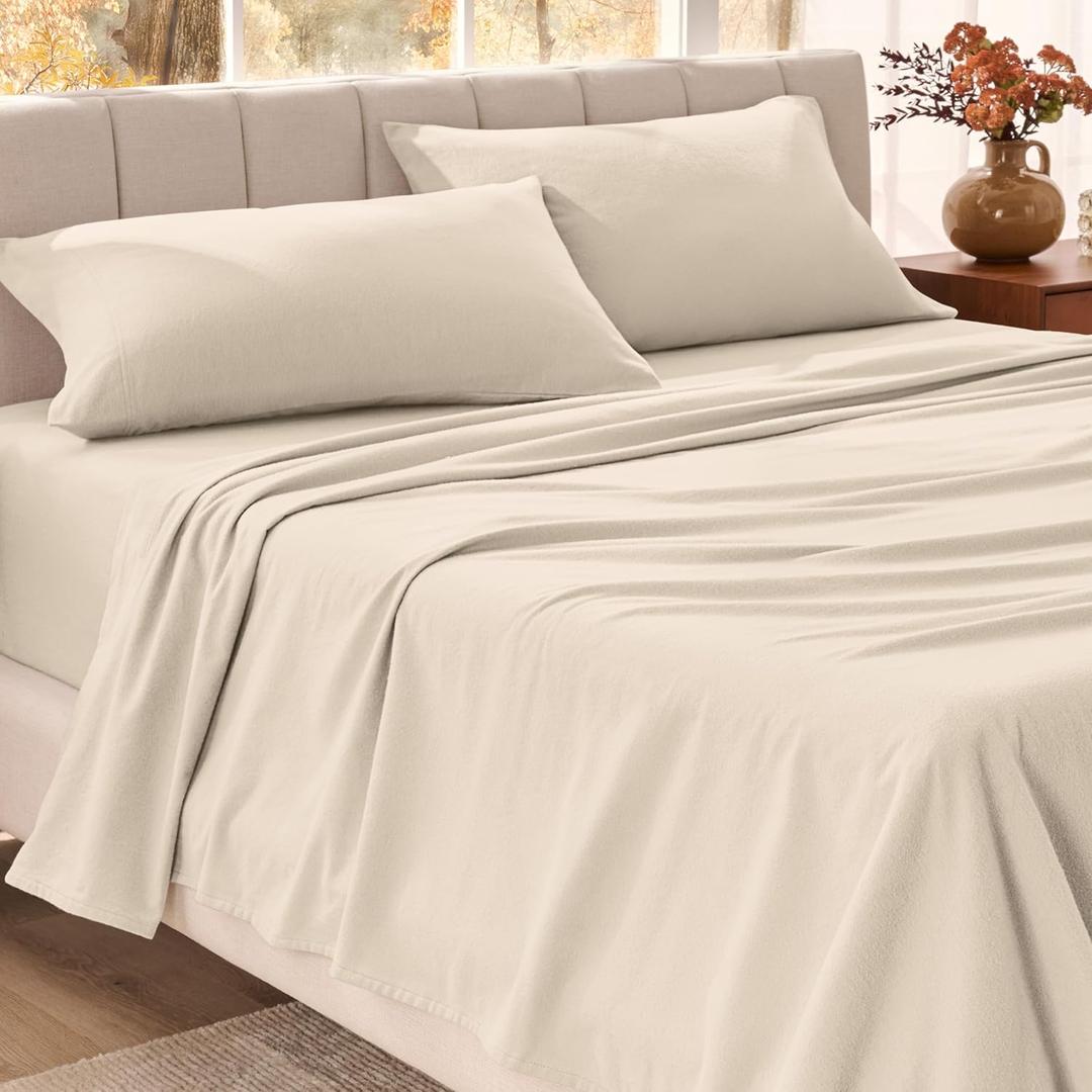 Bare Home Organic Cotton Flannel Sheet Set - Twin Size - 100% Cotton - Double Brushed for Extra Softness & Comfort - Warm, Cozy, and Durable - Breathable - Bed Sheets (Twin, Sand)