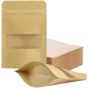 FireKylin 100 Pcs Paper Bags Resealable bags 3.5" x 5.5" Zipper Food Storage Bags, Stand Up, with Matte Window, Reusable, Sealable, for Packaging Products