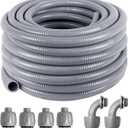 1-1/4inch 50FT Electrical Conduit Kit,Liquid-Tight Conduit and Connector Kit with 4 Straight and 2 Angle Fittings Included,Flexible Non Metallic Liquid - Tight Conduit(1-1/4" Dia,50 Feet)