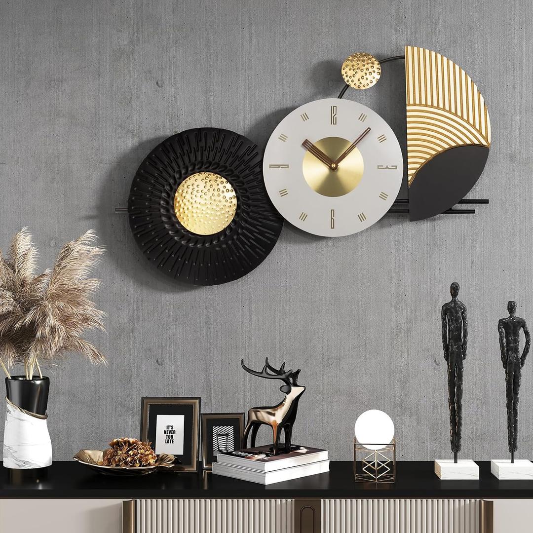26x16 Inches Large Modern Irregular Wall Clock, Unique Silent No-Ticking Battery Operated Decorative Clocks for Living Room, Bedroom, Kitchen, Home Office, Entryway