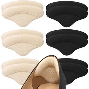 6 Pairs Heel Pads Heel Grips Liner for Loose Shoes, Heel Cushion Pads Heel Inserts for Shoe Too Big Men Women- Ultra Soothing Heel Protectors for Heel Pain, Heel Slipping, Blisters, Friction (Black,Beige)
