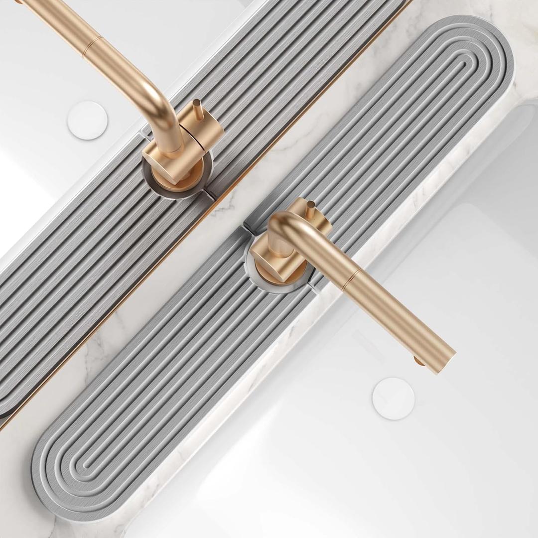 Stone Faucet Mat for Kitchen Sink  Diatomite Fast-Drying Stone Tray, Faucet Mat Sink Splash Guard, Decorative Sink Protector for Kitchen Bathroom Counter [Gray, 23.6''x3.9'']