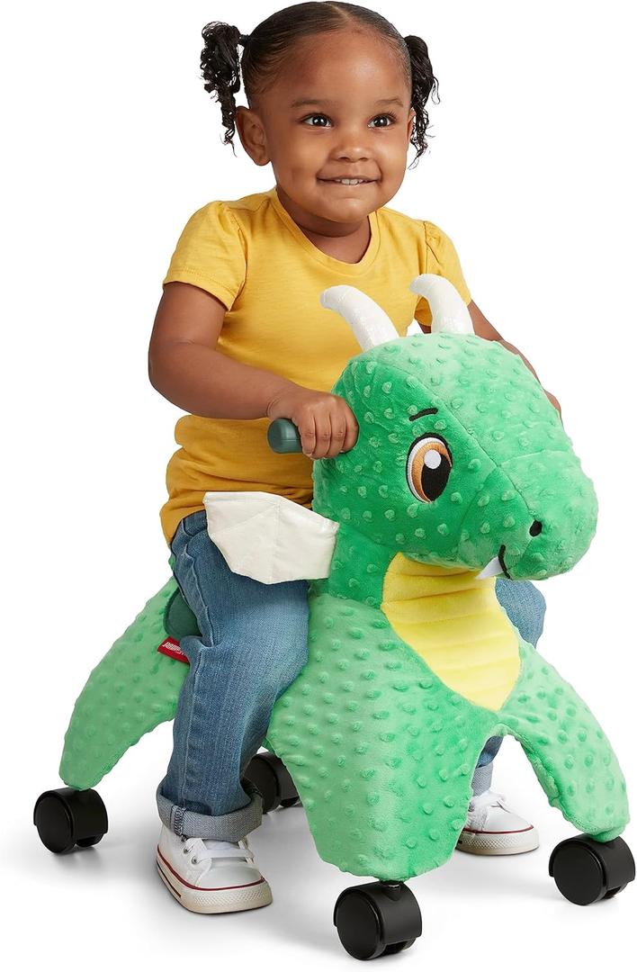 Radio Flyer Jade the Magical Touch Dragon Ride On, Ages 1-3, Interactive Lights & Sounds, Horns Light Up Riding, EZ-Glide 360-degree Wheels, Easy Grip Handles, Soft Plush Face, Toddler Ride On Toys (Green)