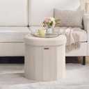 SONGMICS Mazie Collection - Round Storage Ottoman, Folding Footrest Stool with Removable Lid, Easy Assembly, Velvet Vanity Stool for Bedroom, Living Room, Entryway, Cappuccino Beige ULSF608L01