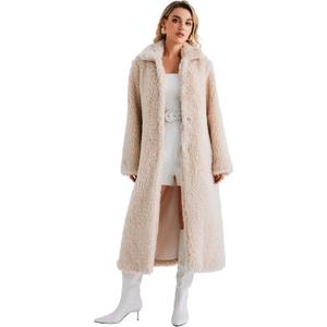 Women Faux Fur Winter Coats Open Front Long Cardigan Coat Warm Women's Fuzzy Fleece Jacket Overcoat Outwear with Pocket S-XXL (Apricot)