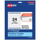 Avery Outdoor Waterproof Rectangle Labels with Sure Feed Technology, 1" x 2", White Film, Print-to-The-Edge, Compatible with Laser Printers, 600 Labels Total