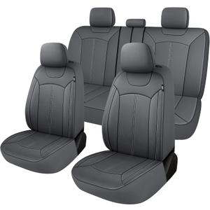 Pariiaotin Premium Leather Car Seat Covers Full Seats, Waterproof Front Seat Covers and Split Rear Bench Seat Covers for Cars,Universal Automotive Interior Covers for Sedan SUV Truck Van Pick-up,Gray