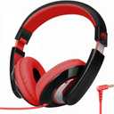 rockpapa Comfort Kids Headphones for School, Lightweight Foldable Portable Childs Boys Girls Teens Headphones Wired 3.5mm with 4.9ft Cord for Travel Airplane Tablet Phone Pad Laptop Black/Red
