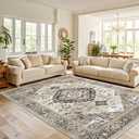 Smiry Area Rugs for Living Room Bedroom, Machine Washable 5x7 Vintage Rug, Soft Plush Bedside Floor Carpet for Farmhouse Nursery Kitchen Laundry Home Decor, Beige