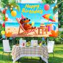 Happy Birthday Banner Beach with Dachshund Dog Decration for Tropical Birthday Party Summer Dog Themed Celebration Hawaiian Event Decor Supplies Photography Background 71x43 Inch