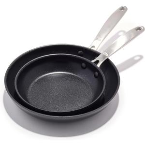OXO Enhanced 8" and 10" Frying Pan Skillet Set, Healthy Ceramic Nonstick, PFAS-Free, Stainless Steel Handle, Dishwasher Safe, Oven Safe, Black