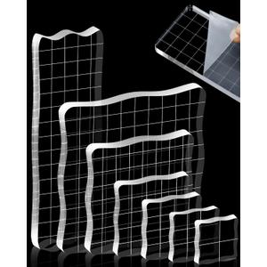 7 Pieces FIVEIZERO Acrylic Stamp Block, Assorted Sizes Clear Stamping Blocks Tools with Grid Lines for Scrapbooking Crafts Card Making and Decorative DIY Essential Stamping Tool(Lace Edge)