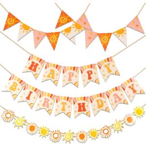 Sunshine Birthday Banner, 5 Pcs Pre-Strung First Trip Around the Sun Decorations, Sun Birthday Party Decorations for Girls, Women, Kids