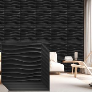 Nuanchu 48 Pcs 3D Wall Panels 12 x 12 Inch PVC Textured Wall Tiles Cuttable Glue up Modern DIY Accent Tiles Panels for Hotel Office Living Room Bathroom TV Background (Black)