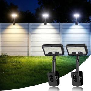 iMaihom Clip On Solar Lights Outdoor with Motion Sensor, 92 LED 600LM Solar Fence Lights, Warm/Neutral/Cool White, 360 Adjustable, IP65 Waterproof Security Light for Deck, Gutter, Porch (2, Black)