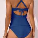 B2prity Women's Ruched Tankini Swimsuits V Neck Wrap Tie Back Two Pieces Bathing Suit Tummy Control Swimwear M