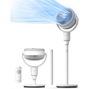 PELONIS Pedestal Fan, Air Circulator, Ultra OmniFlow (135+90 Auto Oscillation), Quiet Floor Fan with 3 Speeds, Remote, 7H Timer, Memory Function, Adjustable Height, Standing Fan for Bedroom (White)