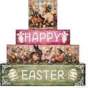 Vintage Easter Decorations Indoor - Led Bunny Retro Decor Light up Happy Easter Wooden Sign for Table Religious Home Office Indoor Decor 9  9 Inch