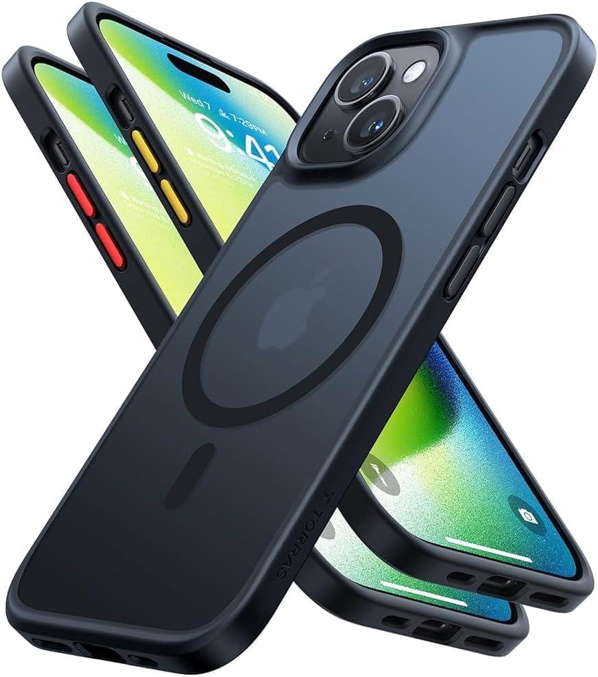 TORRAS Magnetic Shockproof for iPhone 15 Case iPhone 14 Case, 12FT Military Grade Drop Protection, Translucent Slim Protective Anti-Scratch, Black