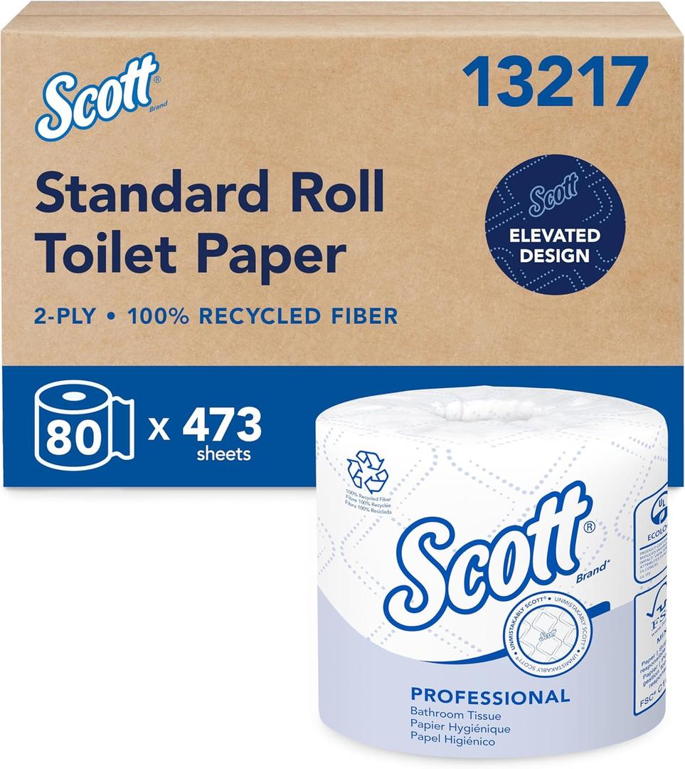 Scott Professional 100% Recycled Fiber Standard Roll Bulk Toilet Paper (13217), 2-Ply, Elevated Design, White, Individually Wrapped (80 Rolls of 473 Sheets, 37,840 Sheet Total)