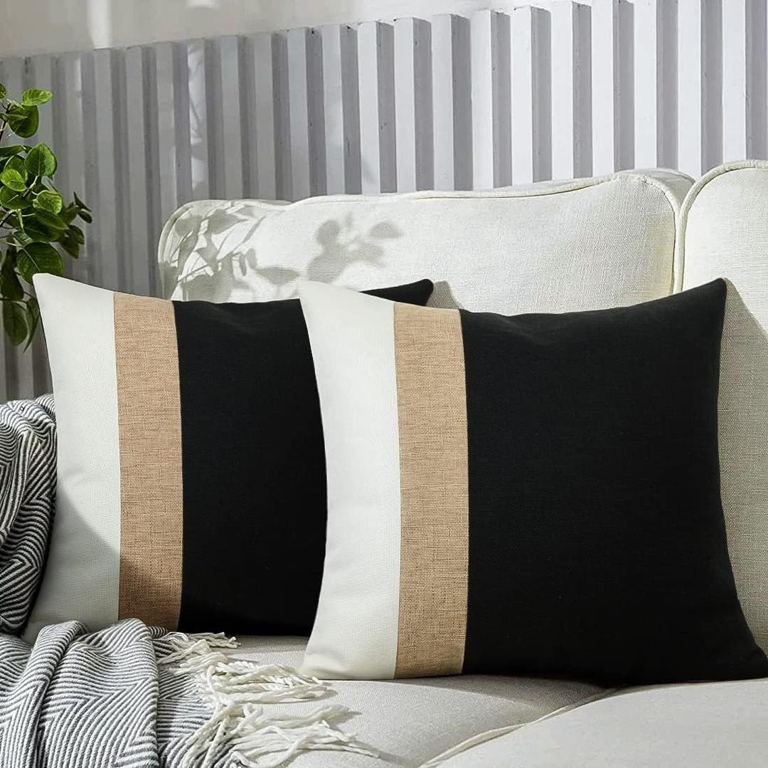 JASEN Black and White Throw Pillow Cover Farmhouse Decorative Throw Pillow Covers Boho Modern Accent Pillow Cover for Couch Sofa 2 Pack Size 17.5x17.5 in