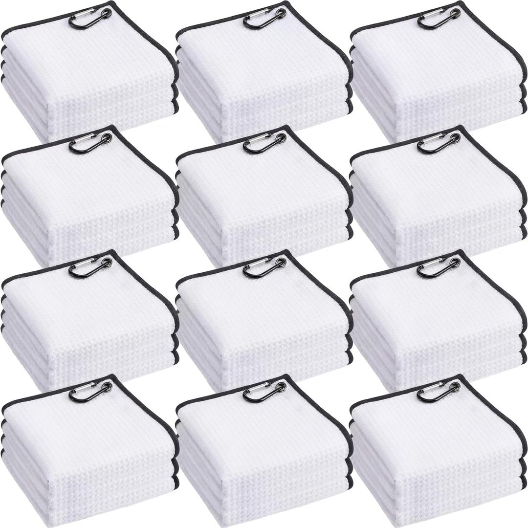 Batiyeer Golf Towel Bulk for Golf Bags 16'' x 16'' Microfiber Fabric Towel with Clip Waffle Pattern, Fitness, Camping, Hiking, Yoga