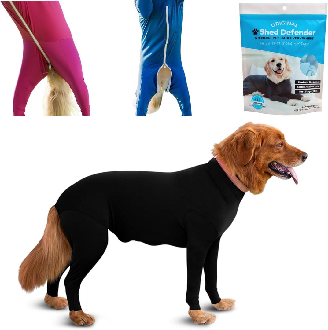 Shed Defender Original Dog Onesie for Dog Shedding, Seen on Shark Tank, Lightweight Breathable, Bodysuit for Dogs, Recovery Suit, Jumpsuit, Dog Body Suit, Shed Shirt, Post Surgery Onesie, Vet Approved (XS (12 - 17 lbs.), Black)