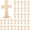 Beeveer 24 Pieces Wood Crosses for Crafts Catholic Wooden Crosses Bulk for Baptism Unfinished Wooden Cross for Centerpieces Wall Decor Wood Standing for First Communion Baptism, 8 x 5 Inch