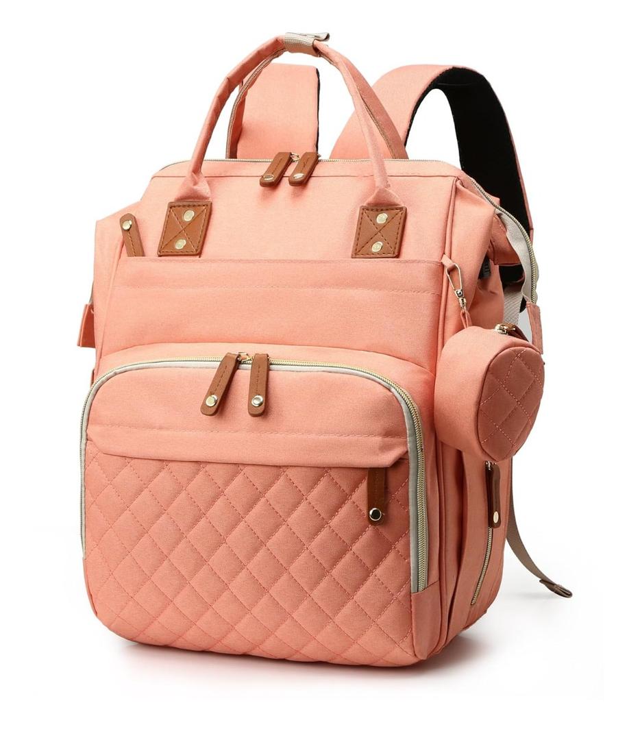 Diaper Bag with Changing Pad – Large Capacity, 15+ Pockets, USB Port, Waterproof Travel Backpack for Mom & Dad – Bonus Pacifier Case - Pink