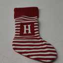 20 Inches Initial Monogram Embroidered Christmas Stocking Striped knitted Christmas Decorations Stocking Red,White, Green Letter Stockings for Family Holiday and Xmas Tree Fireplace Decor-50-H-Red